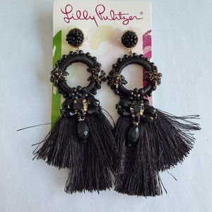 NEW Lilly Pulitzer Paradise Petals black tassel earrings
